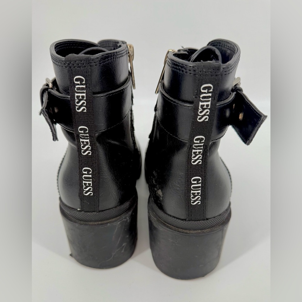Guess Black Leather Combat Boots with Red Accents - Picture 9 of 9